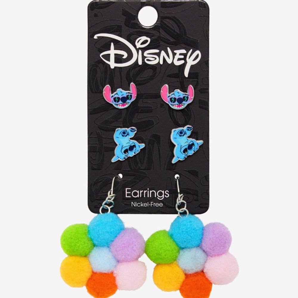 Disney Lilo & Stitch Rianbow Pom Pom Earring Set Hot Topic